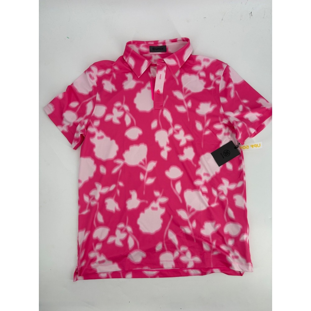 G/FORE Mens Performance Golf Polo Shirt Pink White Floral Blur GMP000080A Size L